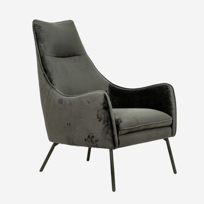 Queen Velvet Modern Arm Chair, Anthracite