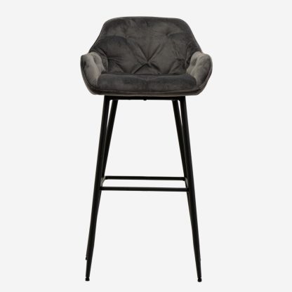 Brooke Velvet Bar Stool, Dark Grey