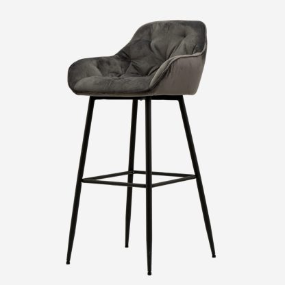 Brooke Velvet Bar Stool, Dark Grey