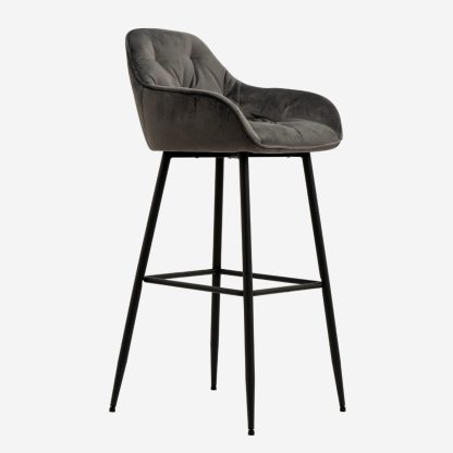 Brooke Velvet Bar Stool, Dark Grey