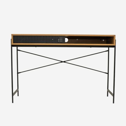 Angus Modern Metal & Wood Office Desk, Oak