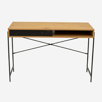 Angus Modern Metal & Wood Office Desk, Oak