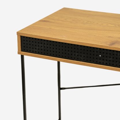 Angus Modern Metal & Wood Office Desk, Oak