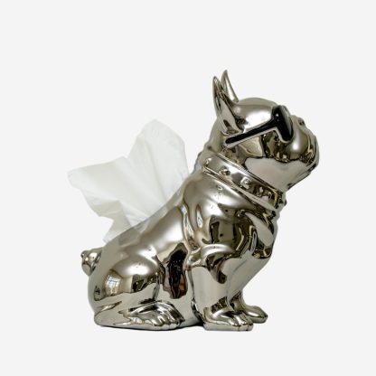 Bull Décor Tissue Box Dog, Silver