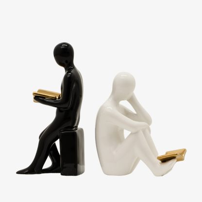 Contemporary Book End Figurines, White & Black