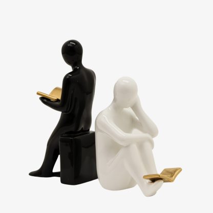 Contemporary Book End Figurines, White & Black