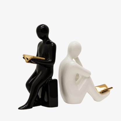 Contemporary Book End Figurines, White & Black