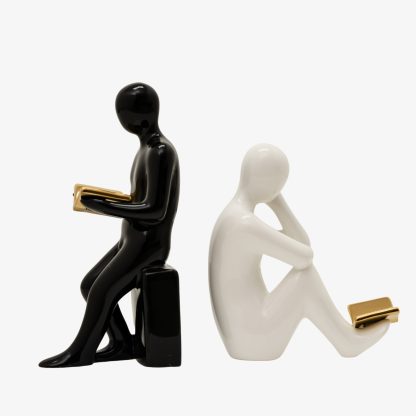 Contemporary Book End Figurines, White & Black