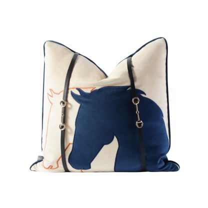 Hermes Cushion, White & Blue