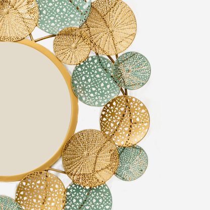 Plates Round Wall Mirror, Metal Blue & Gold