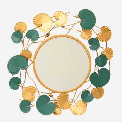 Ocean Round Wall Mirror , Metal Blue & Gold