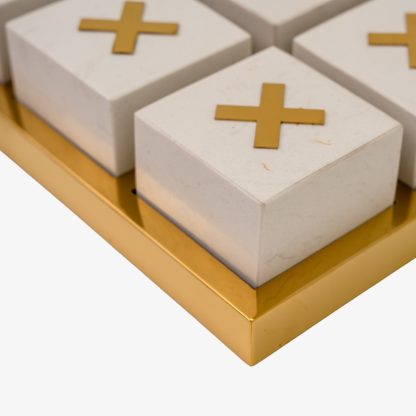 Metal Tic Tac Toe Game, Gold & White