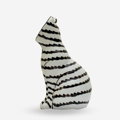 Striped Cat Deco Large, White & Black