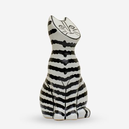 Striped Cat Deco Medium, White & Black