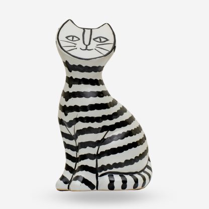 Striped Cat Deco Medium, White & Black