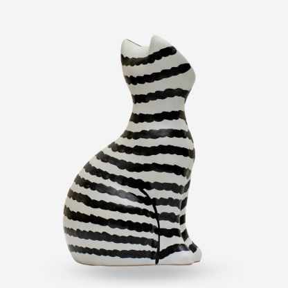 Striped Cat Deco Medium, White & Black