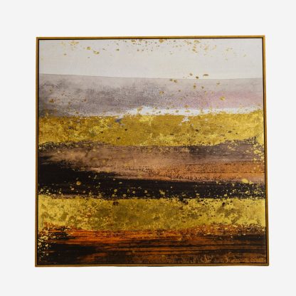 Abstract Gold Foil Wall ART Square, Hand Painted, Gold