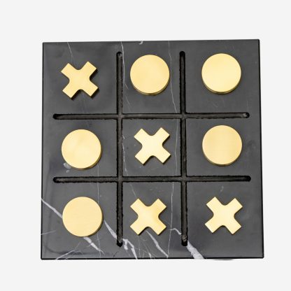 Decorative Tic Tac Toe Game, Marble & Gold