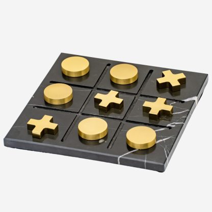 Decorative Tic Tac Toe Game, Marble & Gold