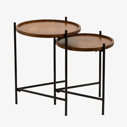 Iron Wood Side Table Set of Two, Brown