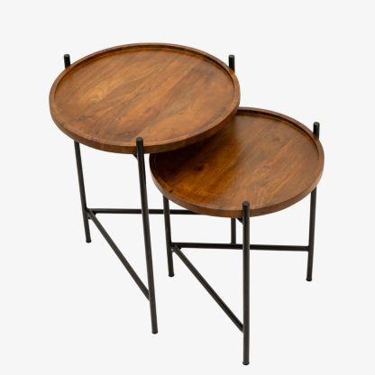 Iron Wood Side Table Set of Two, Brown