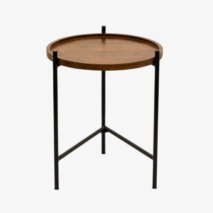 Iron Wood Side Table Set of Two, Brown