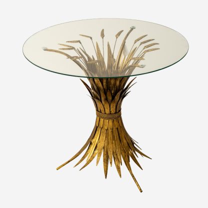 Estonia Round Glass Dining Table, Antique Gold