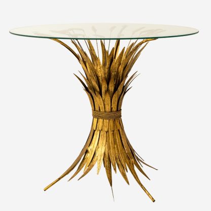 Estonia Round Glass Dining Table, Antique Gold