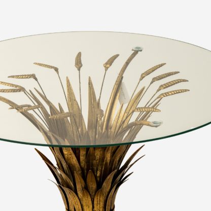 Estonia Round Glass Dining Table, Antique Gold