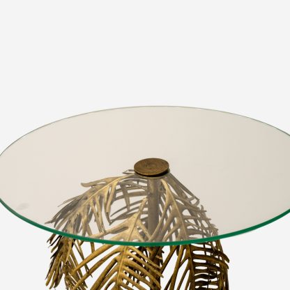 Palm Glass & Metal Bar Table, Antique Gold