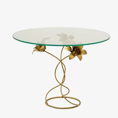 Lily Glass Metal Side Table, Antique Gold