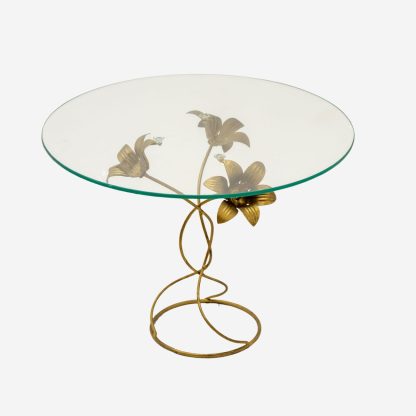 Lily Glass Metal Side Table, Antique Gold