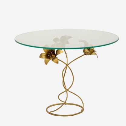 Lily Glass Metal Side Table, Antique Gold