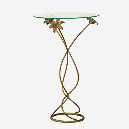 Lily Metal & Glass Bar Table, Antique Gold