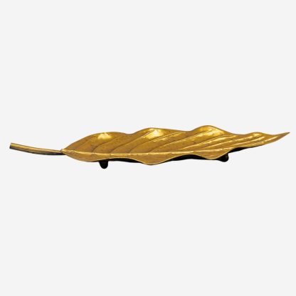 Brushed Metal Leaf Plate Large, Gold