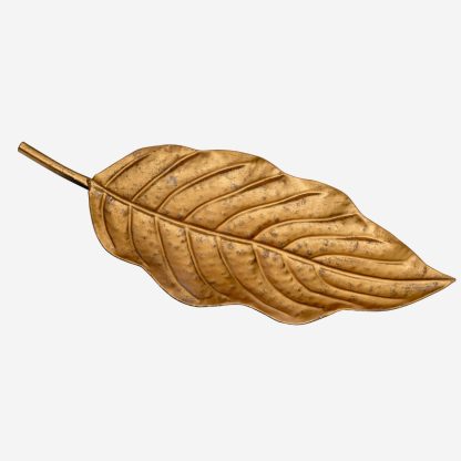 Brushed Metal Leaf Plate Medium, Gold