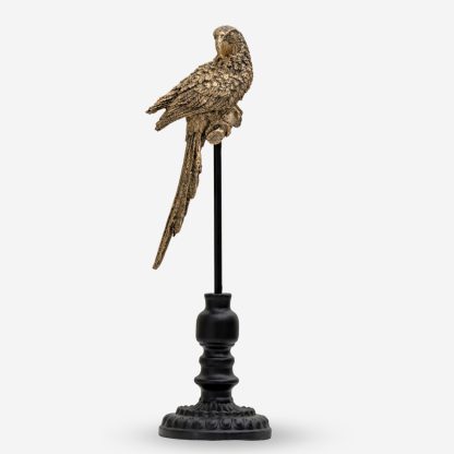 Décor Parrot Figurine On Stand Large, Gold