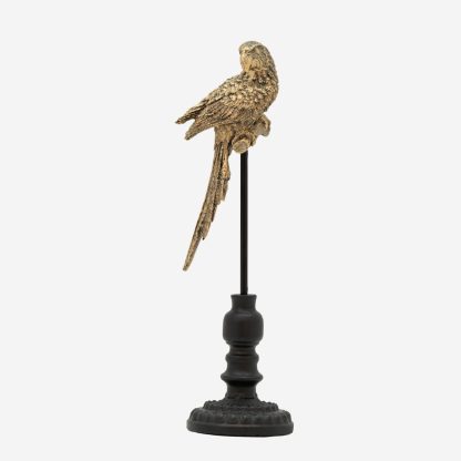 Décor Parrot Figurine On Stand Large, Gold