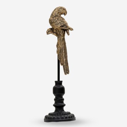 Décor Parrot Figurine On Stand Large, Gold