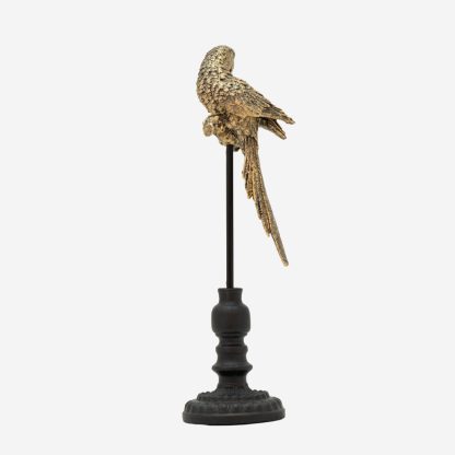 Décor Parrot Figurine On Stand Large, Gold