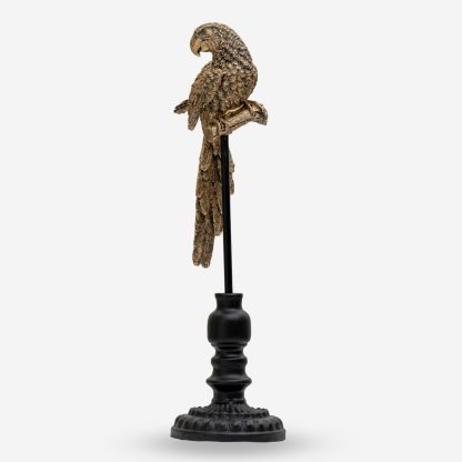 Décor Parrot Figurine On Stand Large, Gold