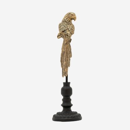 Décor Parrot Figurine On Stand Large, Gold