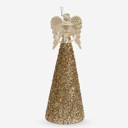 Decor Glass Angel With Glitter, Gold