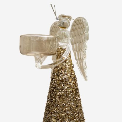 Decor Glass Angel With Glitter, Gold