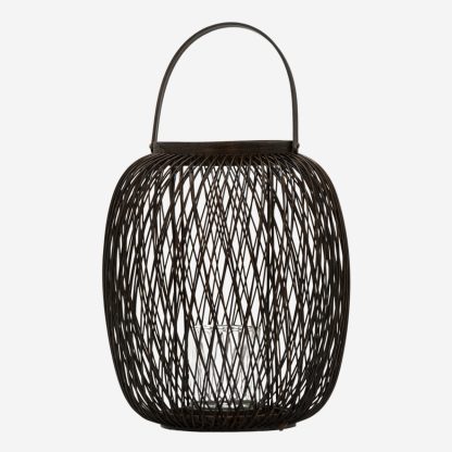 Bamboo Lantern With Glass Small, Dark Brown