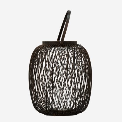 Bamboo Lantern With Glass Small, Dark Brown