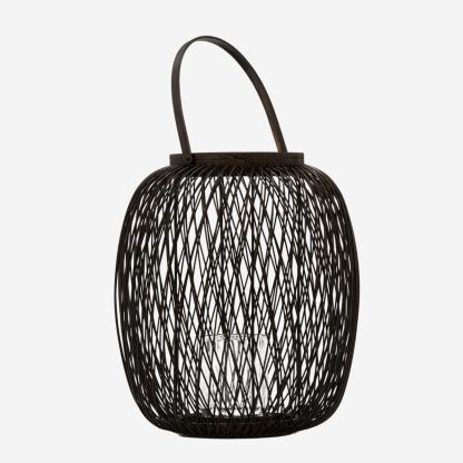 Bamboo Lantern With Glass Small, Dark Brown