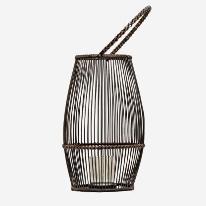 Bamboo Lantern With Glass Large, Dark Brown