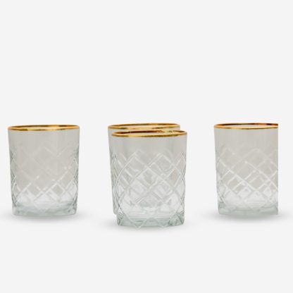 Diamond Glass Votive Set of 6, Clear Glass with Gold Edge