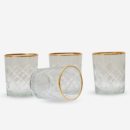 Diamond Glass Votive Set of 6, Clear Glass with Gold Edge